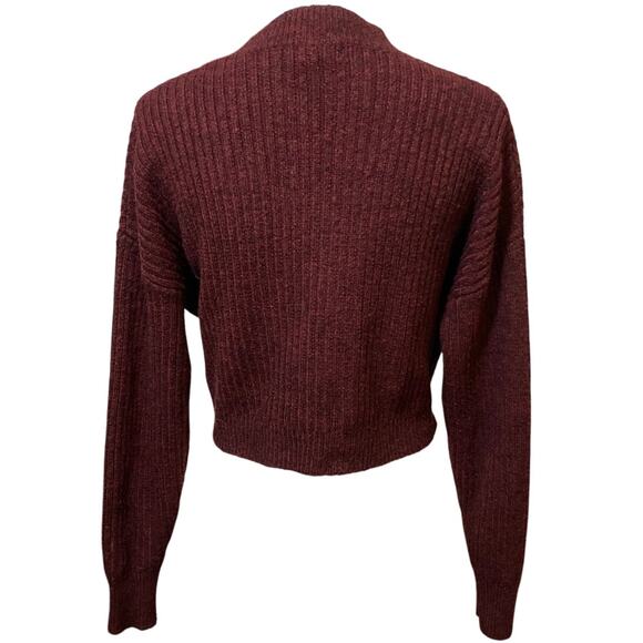 Varsity Striped Crop Sweater Preppy Size M Burgundy Yellow Blue School Pullover - Picture 2 of 10